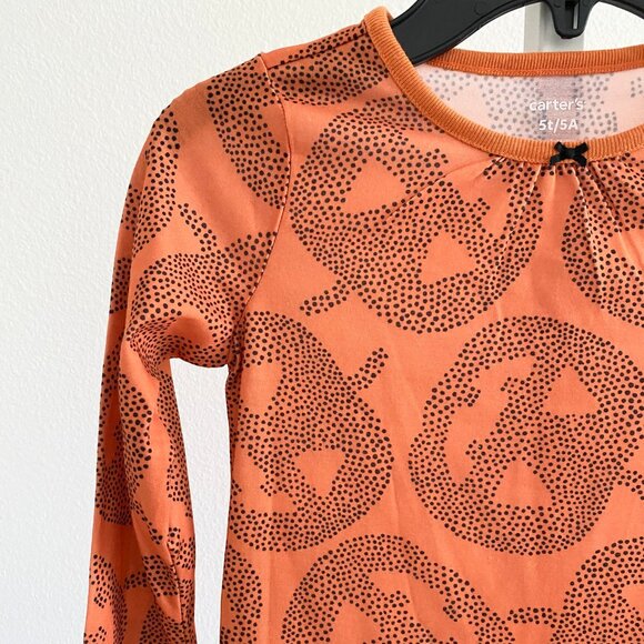Carter's Toddler Girls Orange Jack-O'-Lantern Pumpkin Print Night Gown Size 5T - Picture 2 of 3